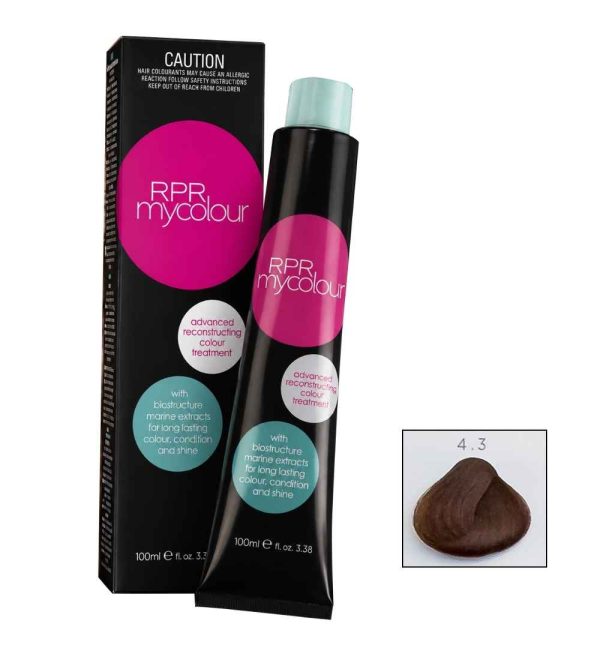 RPR MyColour C4.3 professional hair colour tube and colour swatch