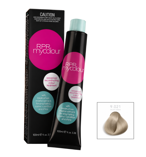 RPR MyColour C9.021 professional hair colour tube and colour swatch